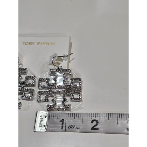 Tory Burch Britten Pave Logo Drop Hinged Dangle Earrings - Gold Tone *NWOT* - Picture 4 of 5